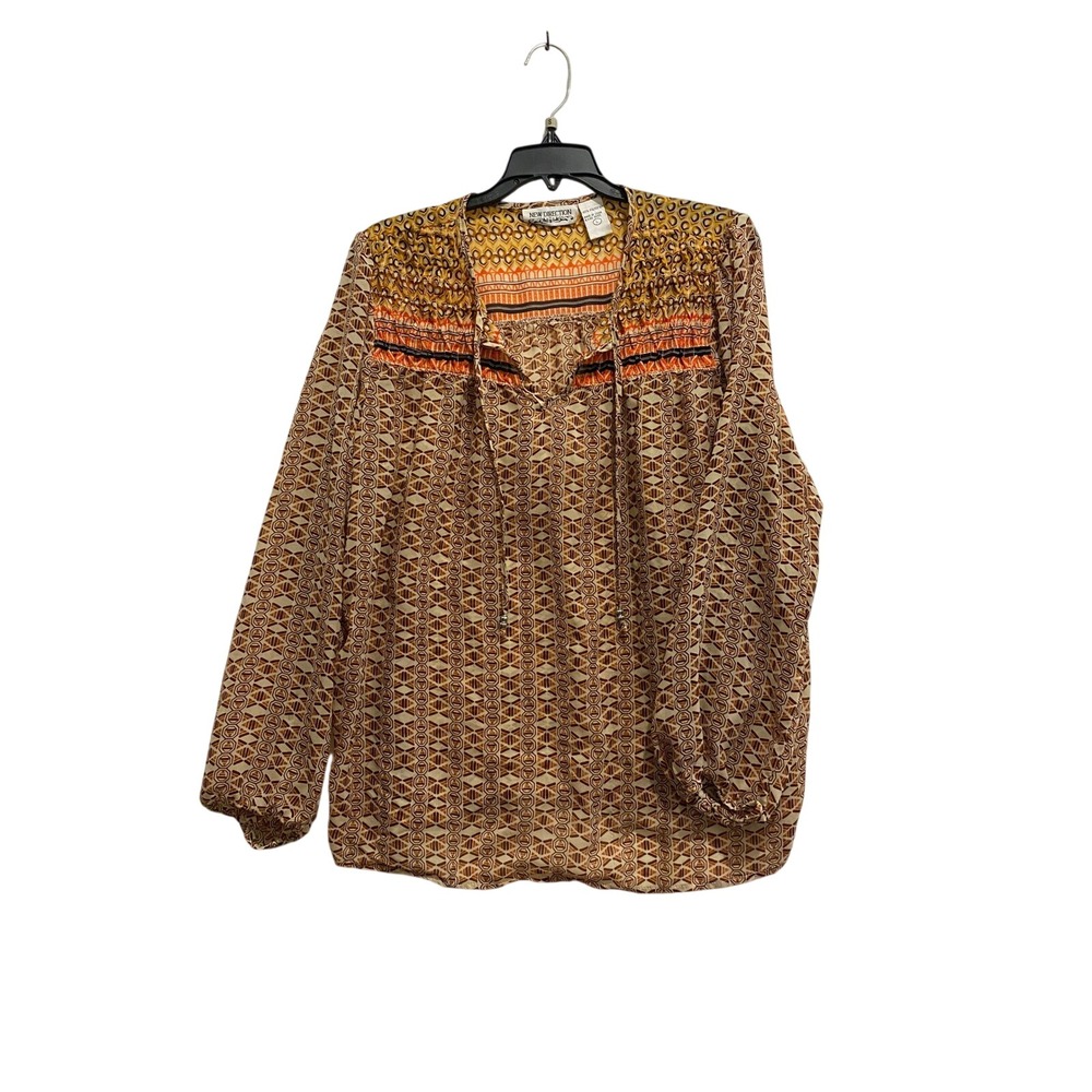 New‎ Direction Women's Boho Print Long Sleeve Tunic Top Blouse Orange Brown L